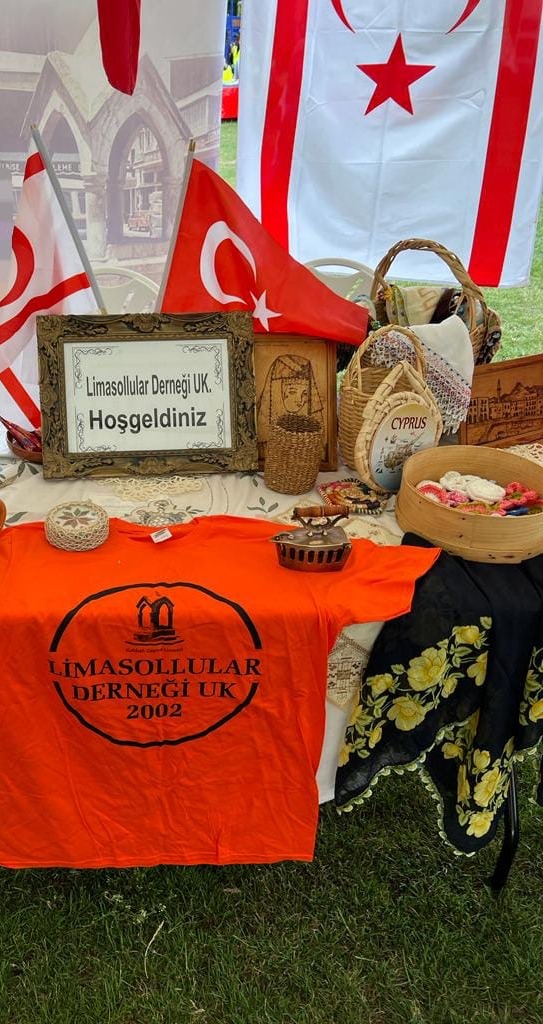 Limasollular Derneği UK cultural display stand with Turkish and TRNC flags